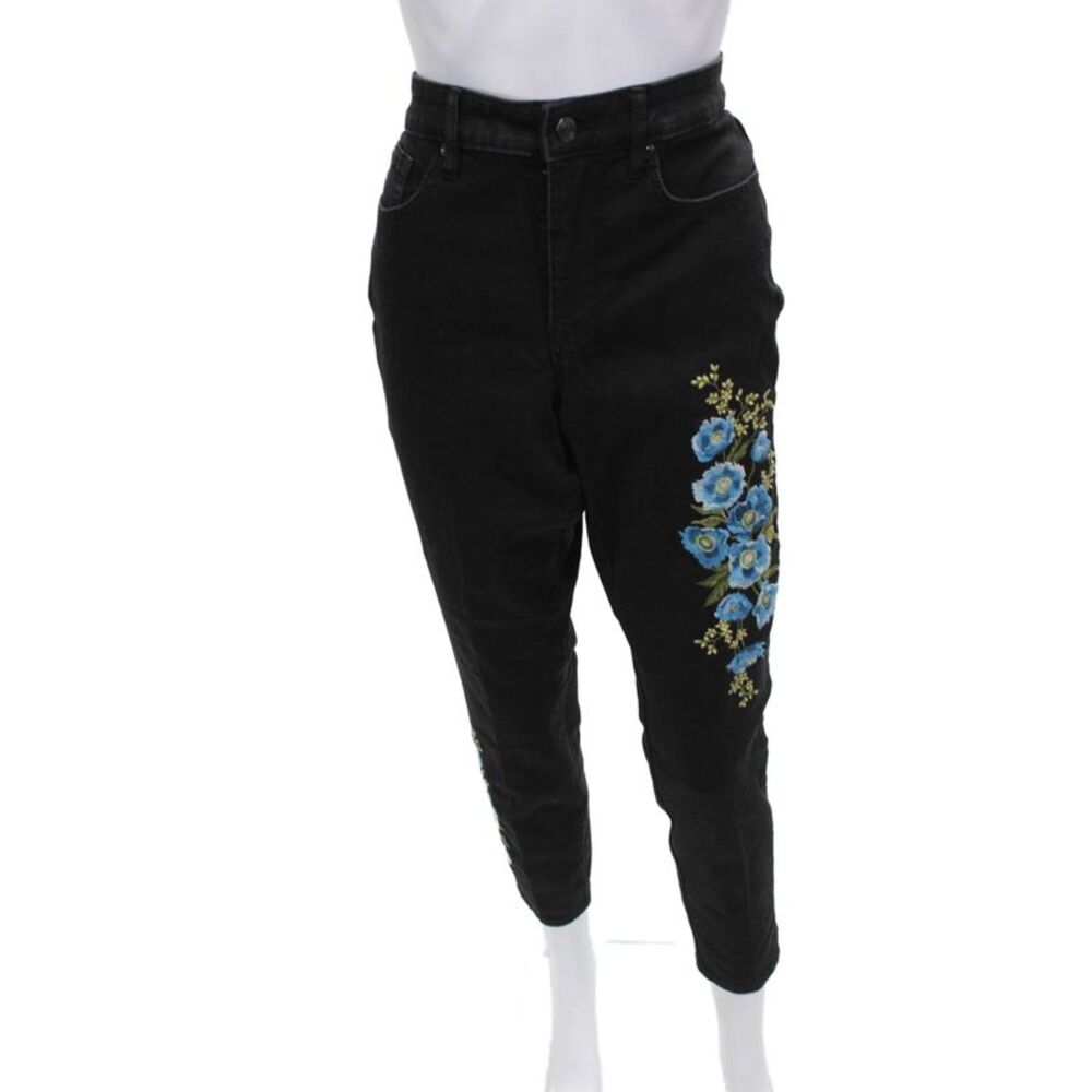 Martha Women Black Floral High Rise Tapered Jeans Cotton Blend Size 10